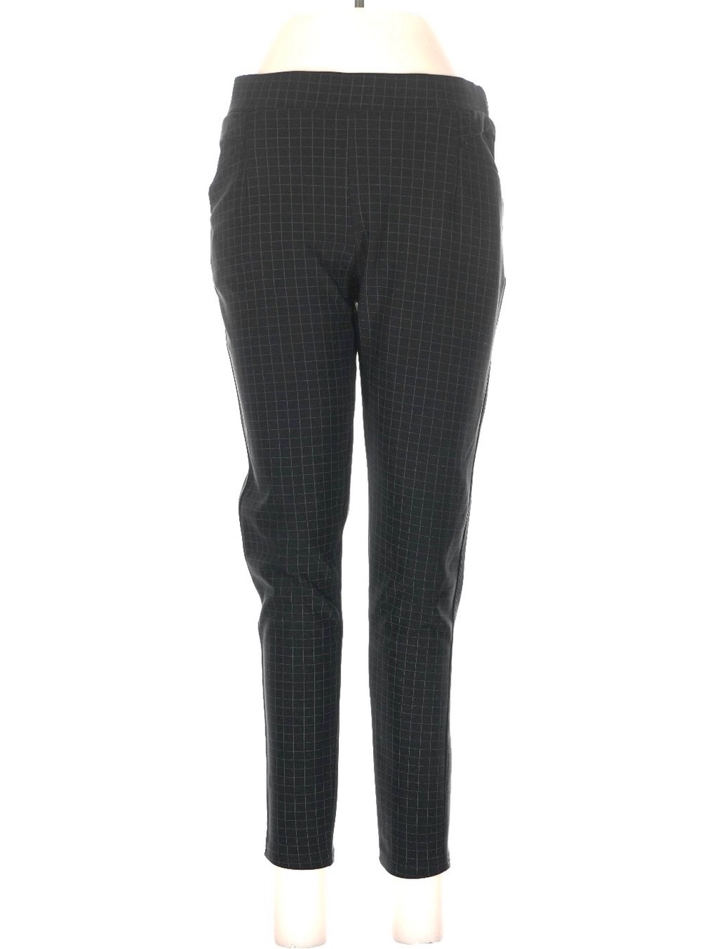 KAY UNGER Black Checkered Pull On Slimming Stretch Black Pant sz Lg Casual